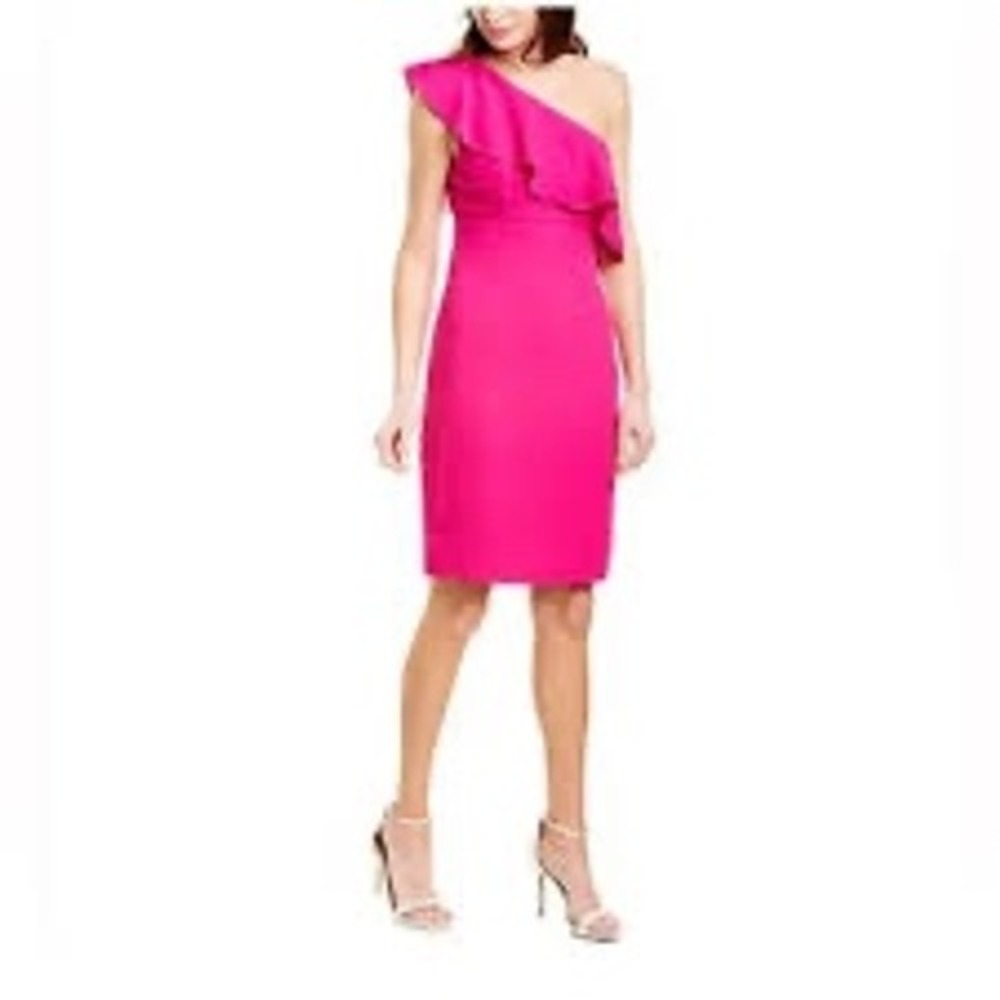 Trina Turk Pink One Shoulder Ruffle Cocktail Dress TD196002 Fuchsia Sz 12